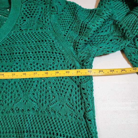 NWOT Liz Claiborne Women Green Button-Up L/S Cardigan XL V-Neck Open Weave Knit - Picture 6 of 9